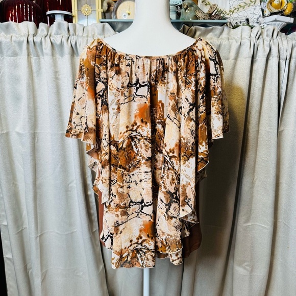 Cato Women's Multi Patterned Layered Blouse - Brown and Tan Size XL - Picture 6 of 9